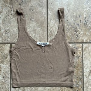 Joah Brown notched tank in taupe rib